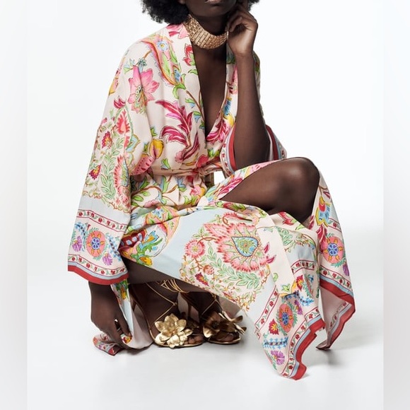 ZARA Belted Printed Open Front Kimono - Picture 6 of 16